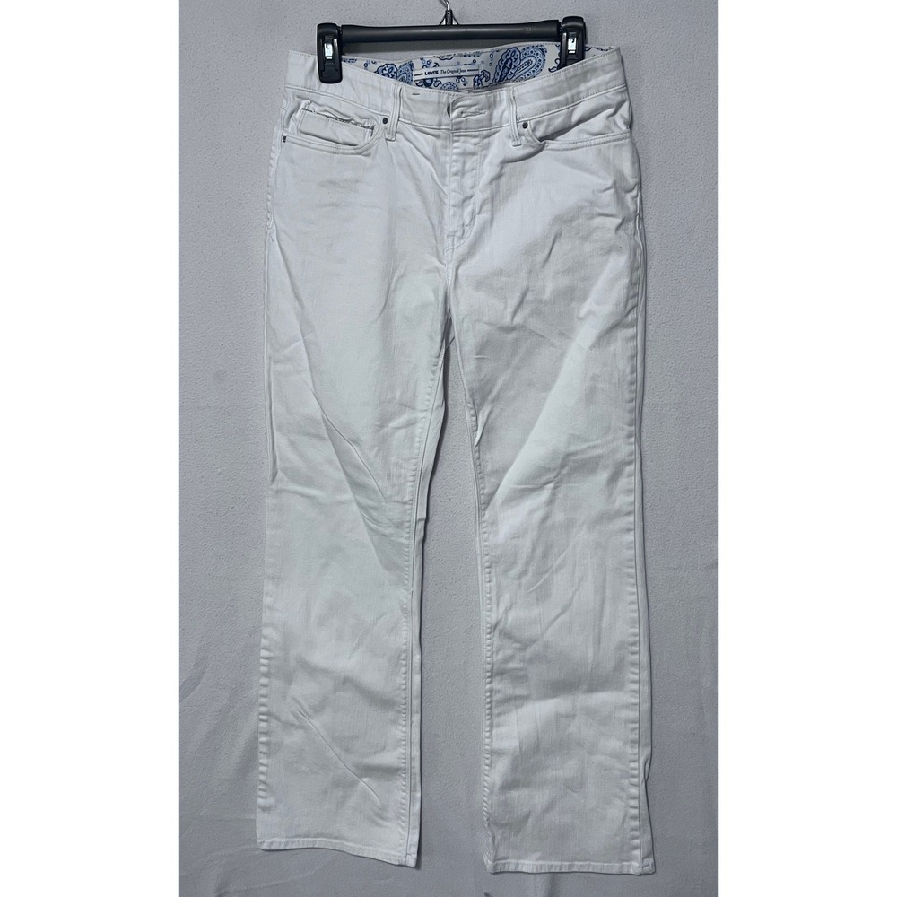 Levis Womens White Denim Jeans Stretch Paisley Waistband Size 10M